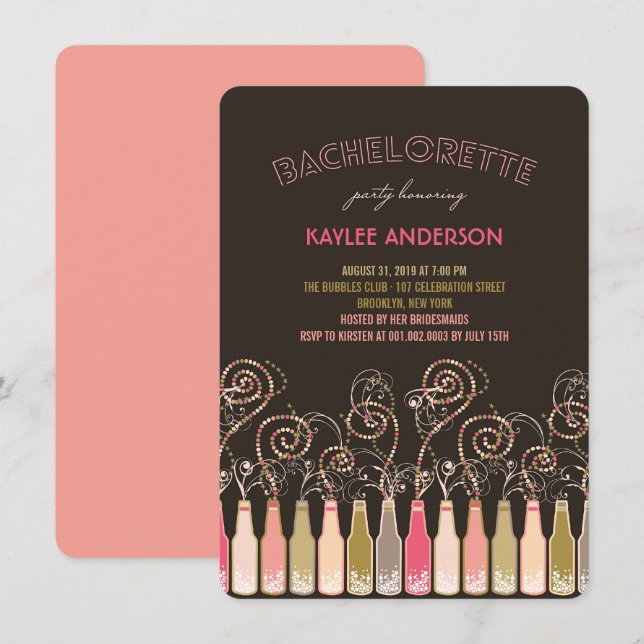 Invitation du Fun Bubbly Fête la Bachelorette Part (Devant / Derrière)