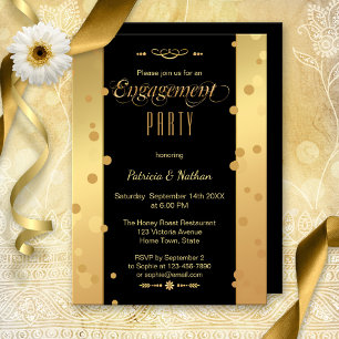 Invitation du Gold Black Confetti Engagement Party