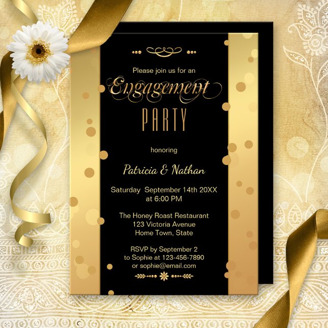 Invitation du Gold Black Confetti Engagement Party (Créateur téléchargé)