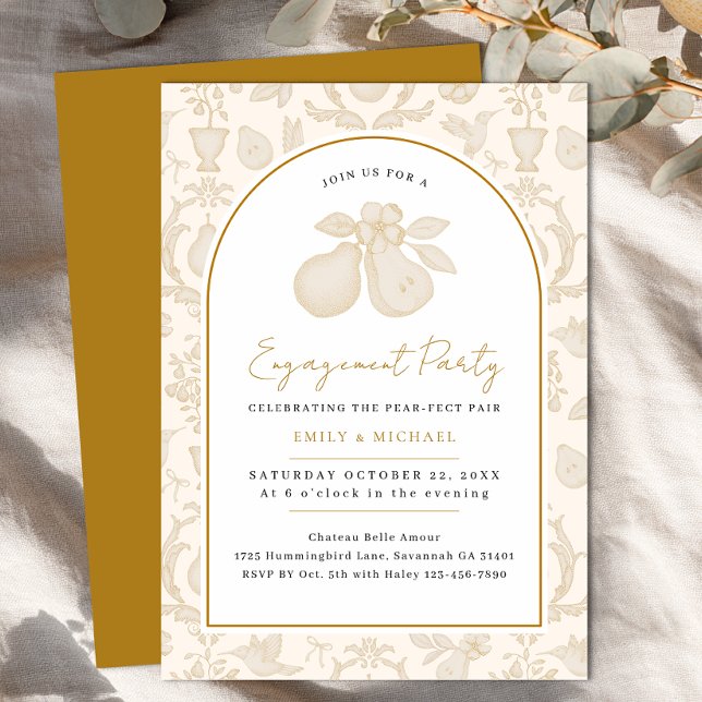 Invitation du Gold Perfect Pear Engagement Party (Engagement Party Invite)