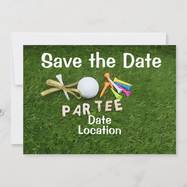 Invitation du Golf Party avec balle de golf et tee (Devant)