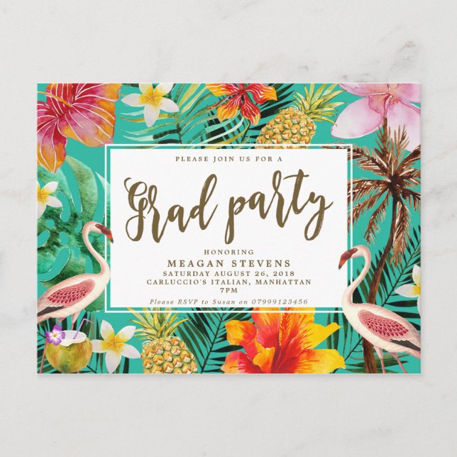 Invitation du Grad Party flamingo tropical hibiscu (Devant)