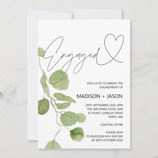Invitation du Green Eucalyptus Engagement Party (Devant)