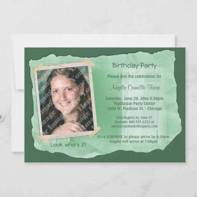 Invitation du Green Scrapbook Photo Surprise Party (Devant)