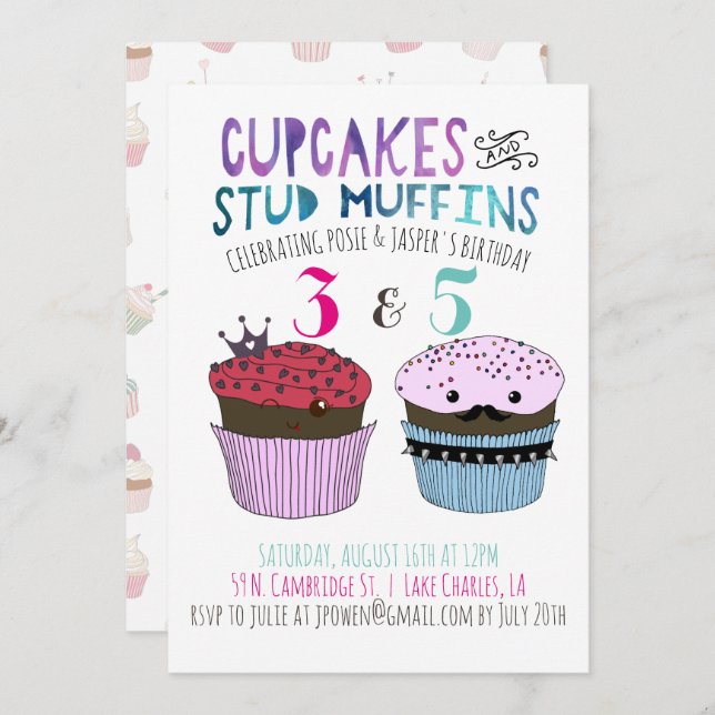 Invitation du groupe mixte Cupcake & Stud Muffin (Devant / Derrière)