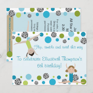 Invitation du Gymnastique Party Black, Aqua et Gre