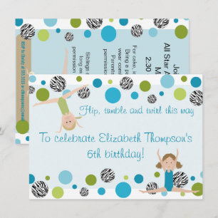 Invitation du Gymnastique Party Black, Aqua et Gre