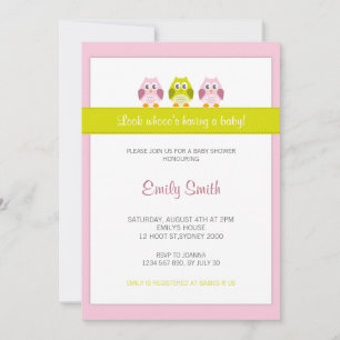 Invitation du hibou rose et du Baby shower vert