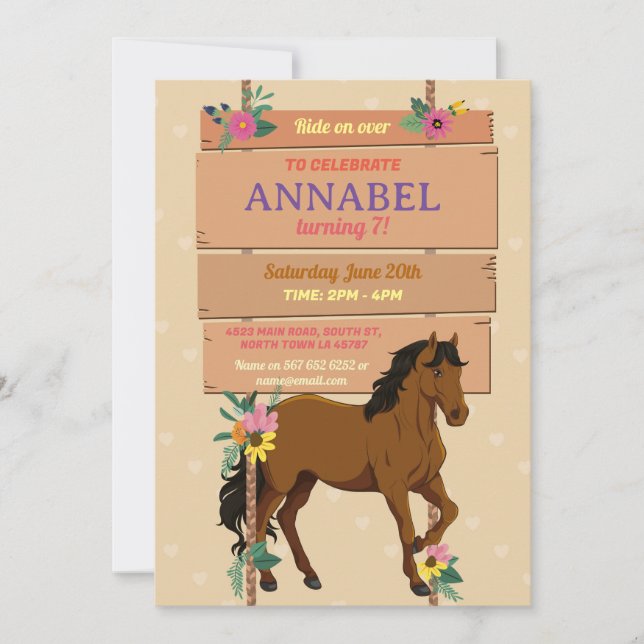 Invitation du Horse Riding Party Pony Floral Invit (Devant)