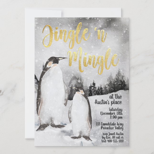 Invitation du Jingle & Mingle Watercolor Penguins  (Devant)