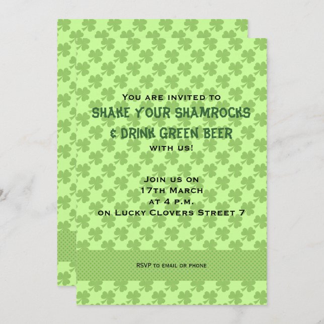 Invitation du jour de la Saint-Patrick shamrock Po (Devant / Derrière)
