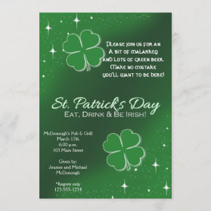 Invitation du Jour de l'Saint Patrick Green Lucky