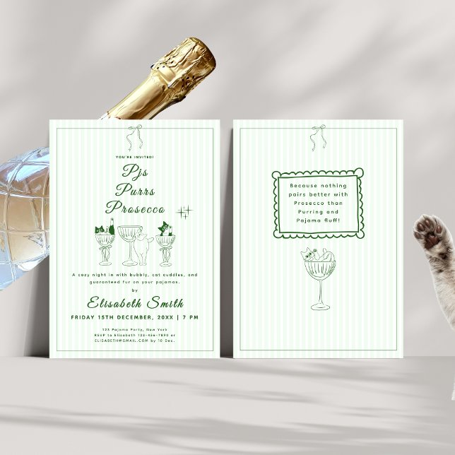 Invitation du JP, de la cour et du ministère publi (PJs, Purrs & Prosecco Cat Pajama Party Invitation)
