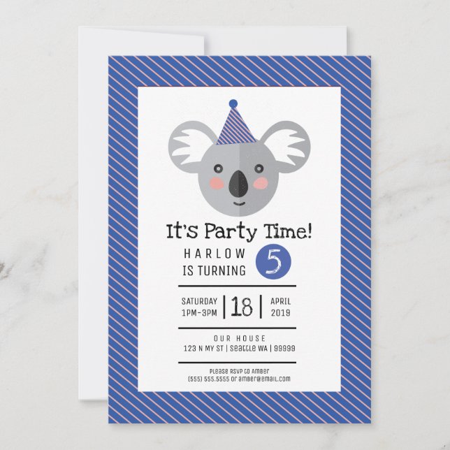 Invitation du Koala Anniversaire de enfant Party (Devant)