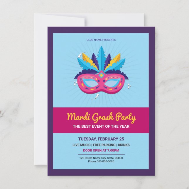 Invitation du Mardi Gras Party (Devant)