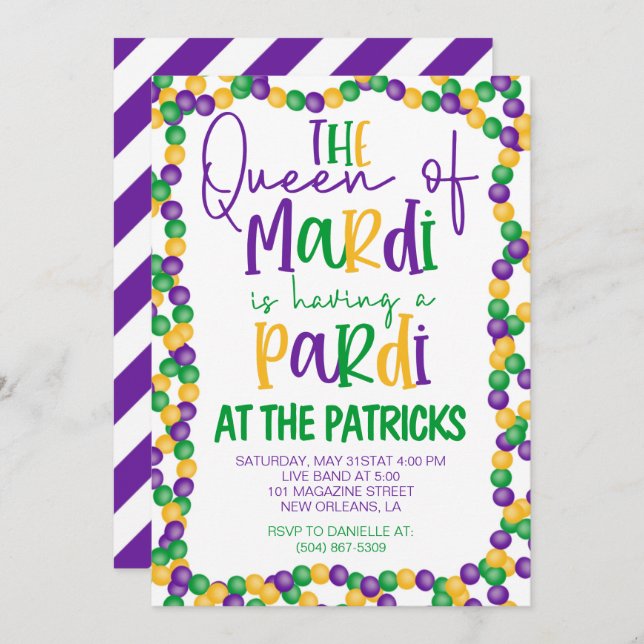 Invitation du Mardi Gras Party (Devant / Derrière)