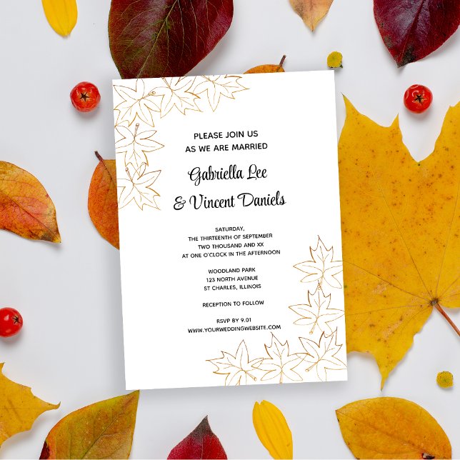 Invitation du Mariage de automne de bord feuille d (Fall in love with this autumn leaves wedding invitation.)