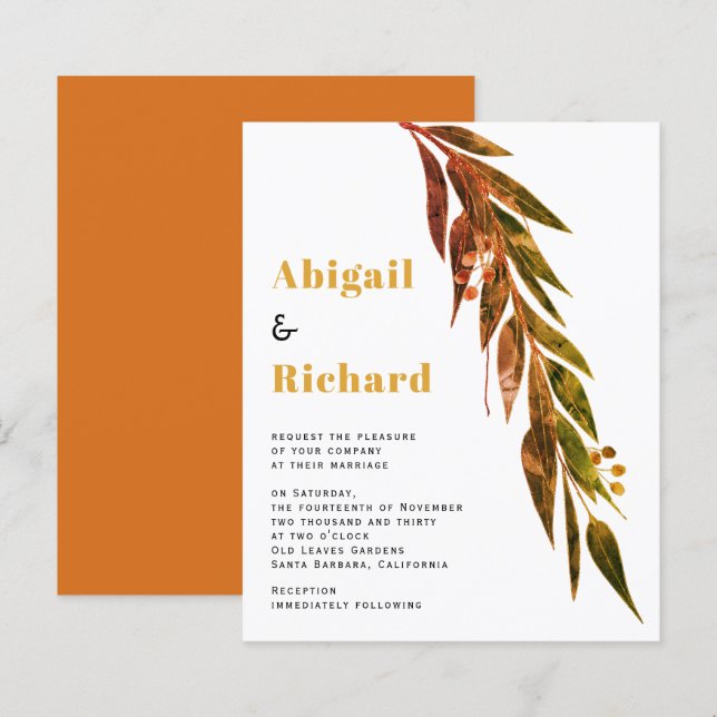 Invitation du mariage de automne de la branche euc (Devant / Derrière)