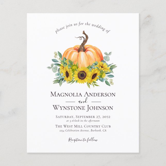 Invitation du Mariage de automne du Citrouille du  (Devant)
