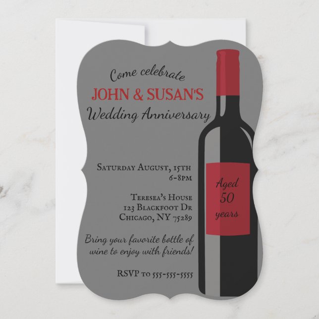 Invitation du Mariage de l'Anniversaire du vin (Devant)