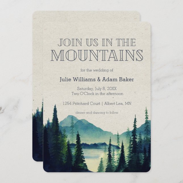 Invitation du Mariage de montagne/de la fête (Devant / Derrière)
