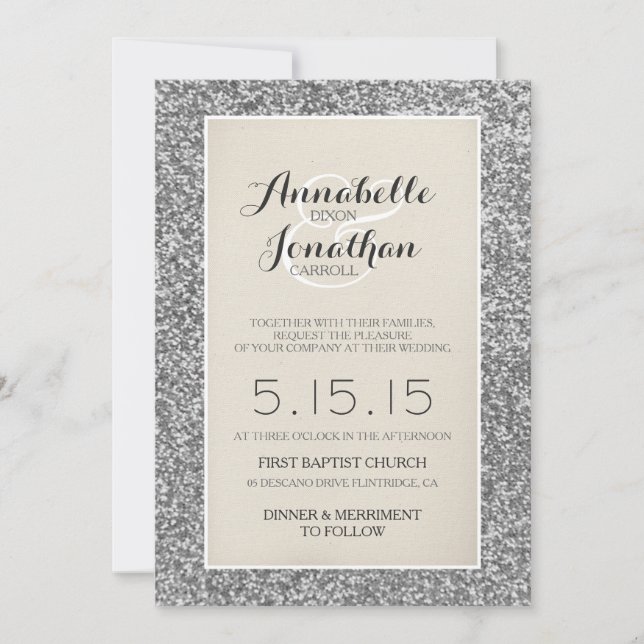 Invitation du Mariage de Parties scintillant argen (Devant)