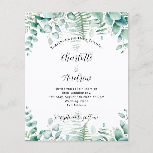 Invitation du mariage du budget pour les forêts d' (Devant)