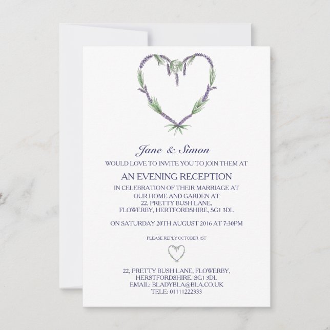 Invitation du Mariage du coeur de Lavender (Devant)