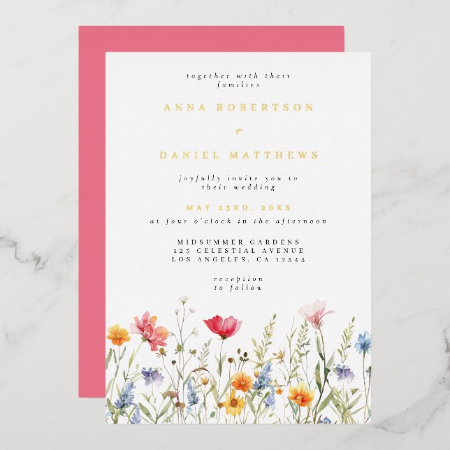 Invitation du Mariage fleur sauvage Foil (Recto/Verso)