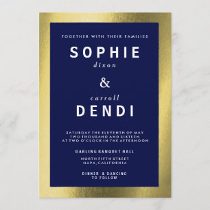 Invitation du Mariage Gold & Navy Foil
