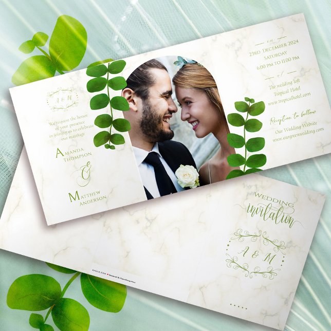 Invitation du mariage Green Chic (Chic Green Photo Folding Invitation Card. )