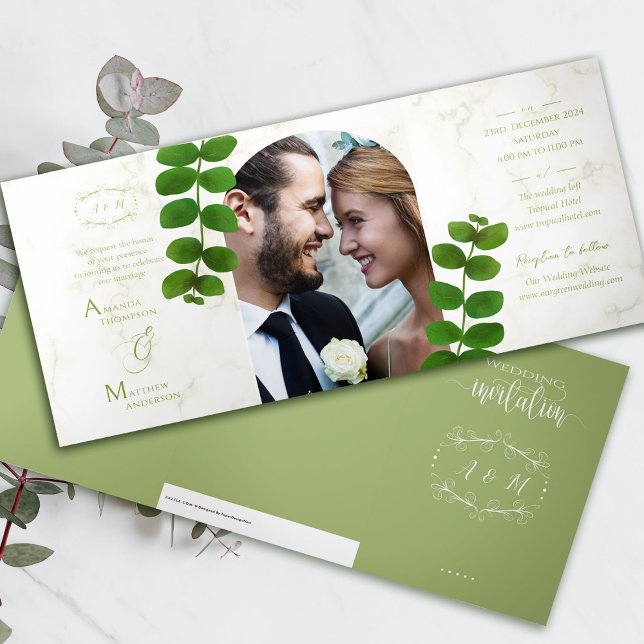Invitation du mariage Green Chic (Chic Green Photo Folding Invitation Card. )