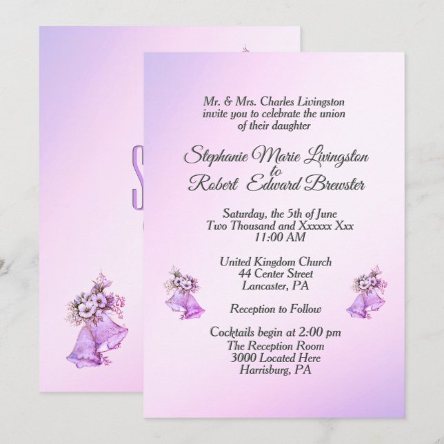 Invitation du Mariage Lavender Bells (Devant / Derrière)