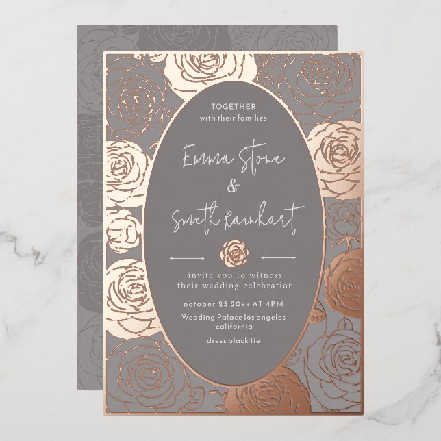 Invitation du Mariage Rose Gris Foil (Recto/Verso)