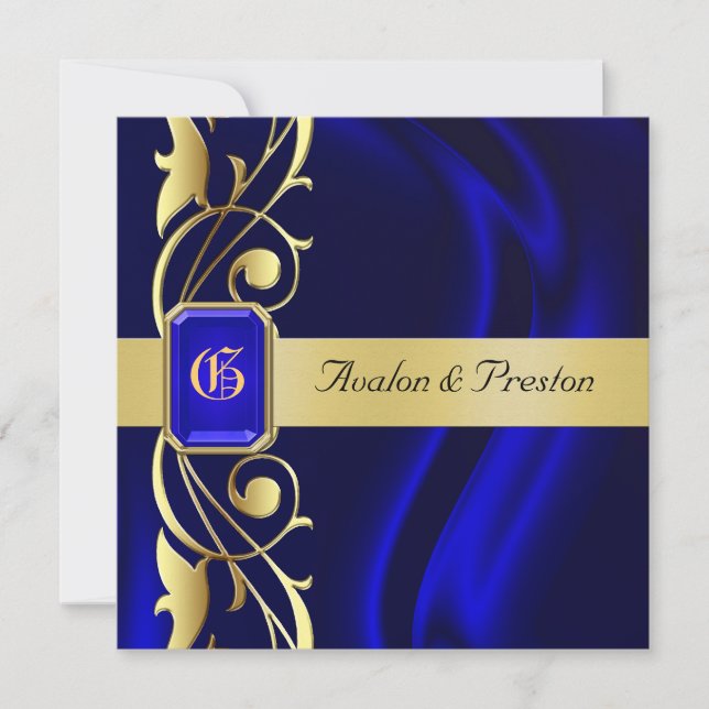 Invitation du Marquis Blue Silk Gold Scroll Sapphi (Devant)