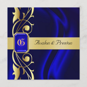 Invitation du Marquis Blue Silk Gold Scroll Sapphi