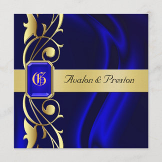 Invitation du Marquis Blue Silk Gold Scroll Sapphi
