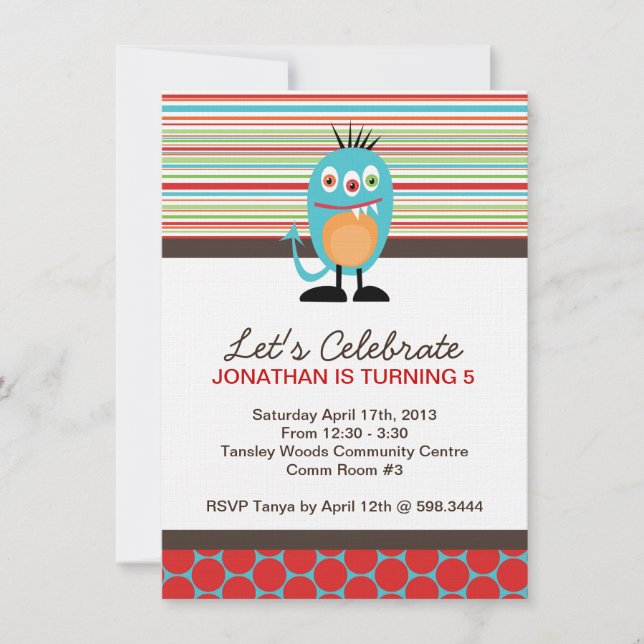 Invitation du Monster Birthday Party (Devant)