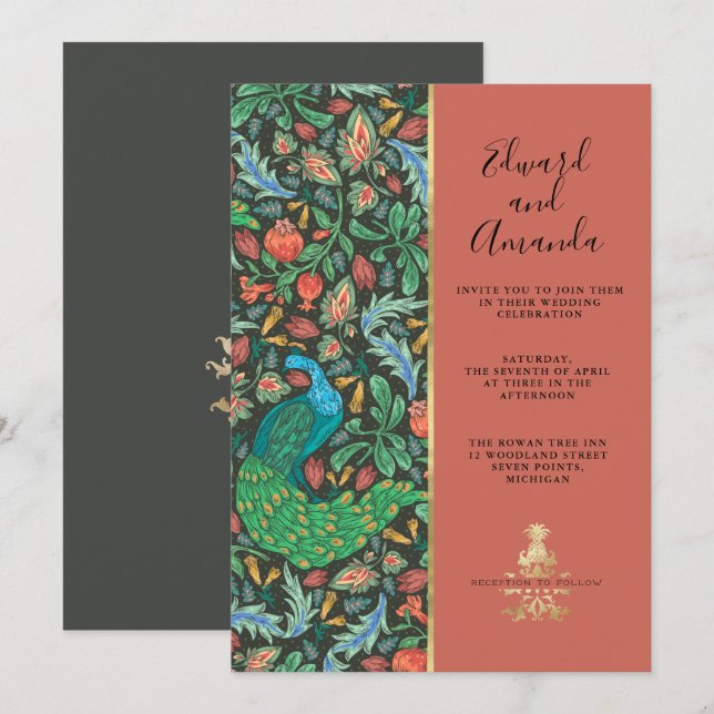 Invitation du Motif Peacock Terra Cotta (Devant / Derrière)
