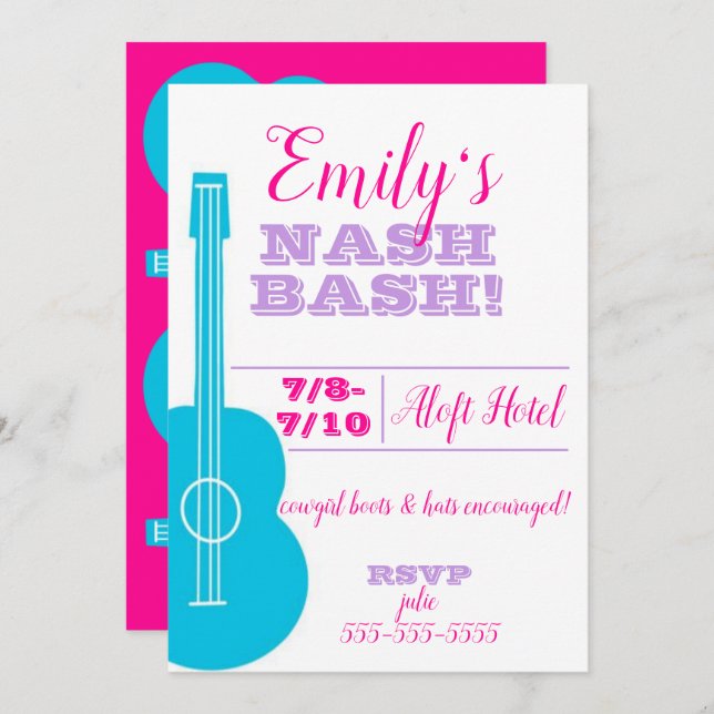 Invitation du Nashville/Austin Bachelorette Party (Devant / Derrière)