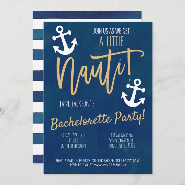 Invitation du Nautical Bachelorette Party (Devant / Derrière)
