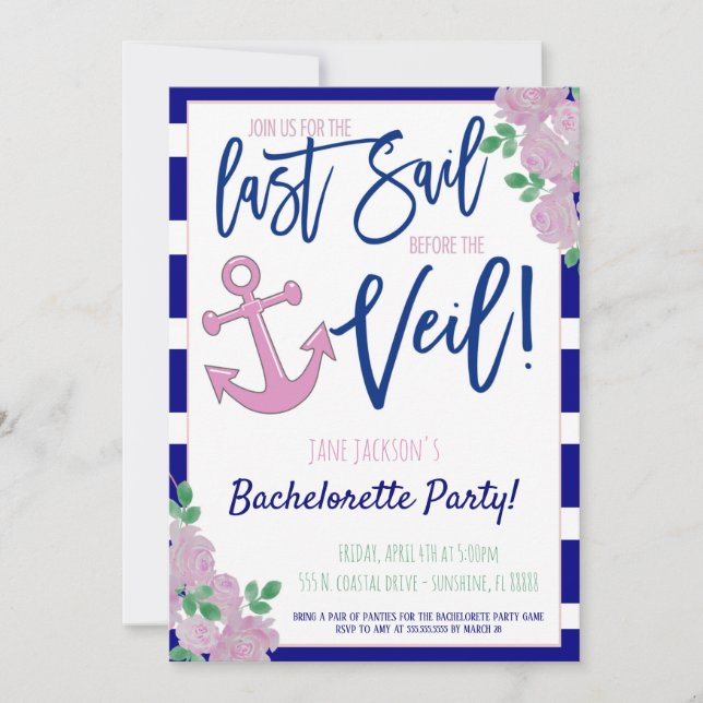 Invitation du Nautical Bachelorette Party (Devant)