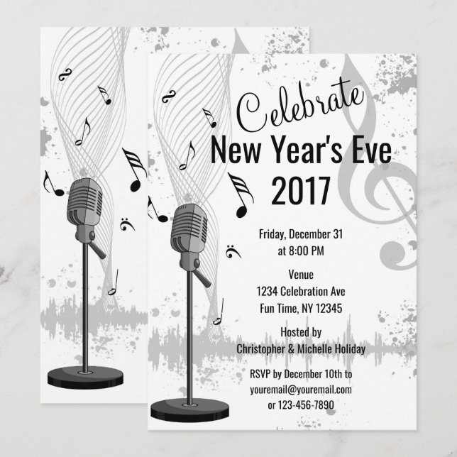 Invitation du New Year's Eve musical Black White P (Devant / Derrière)