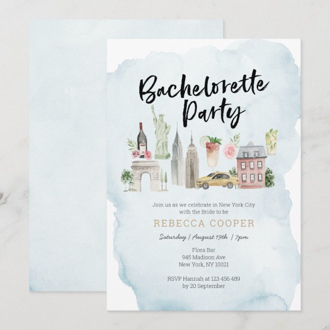 Invitation du New York City Bachelorette Party (Devant / Derrière)