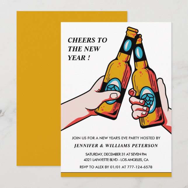 Invitation du Nouvel An à la bière joyeuse (Devant / Derrière)