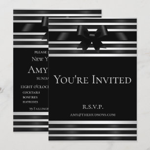 Invitation du Nouvel An à nœud papillon noir et ra