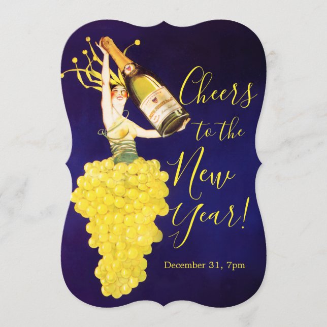 Invitation du Nouvel An aux raisins de Champagne (Devant)
