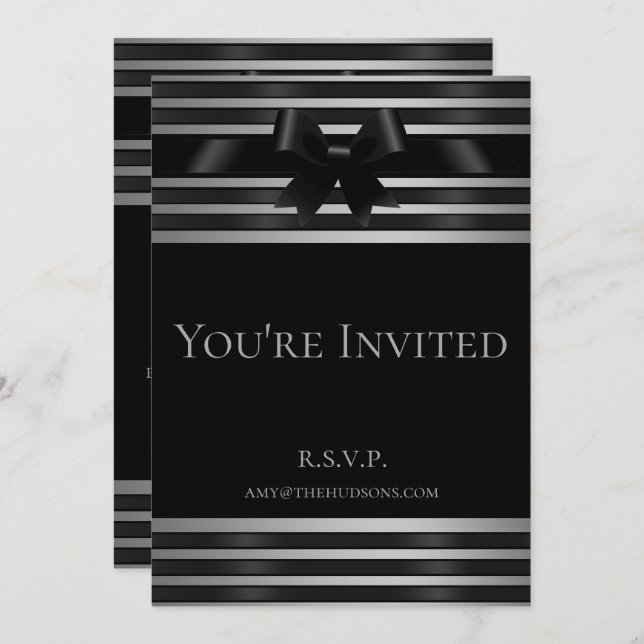 Invitation du Nouvel An aux rayures argentées et n (Devant / Derrière)