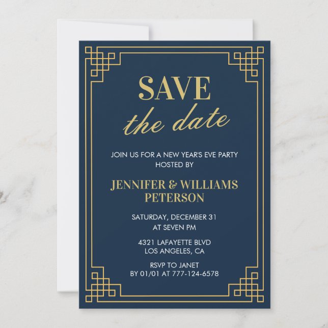 Invitation du Nouvel An Épargnez la date Marine (Devant)
