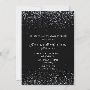 Invitation du Nouvel An noir avec paillettes argen